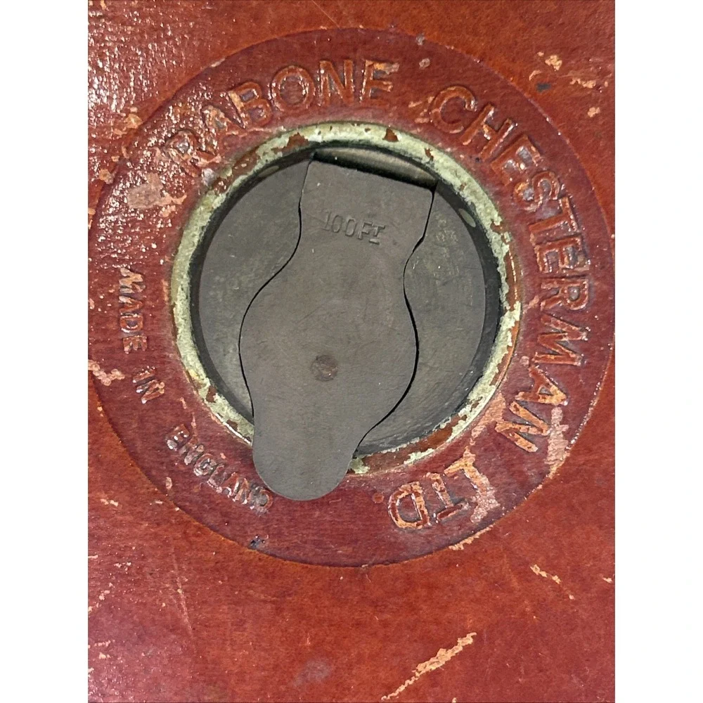 Vintage Rabone Chesterman Measuring Tape 100' England Leather Brass
